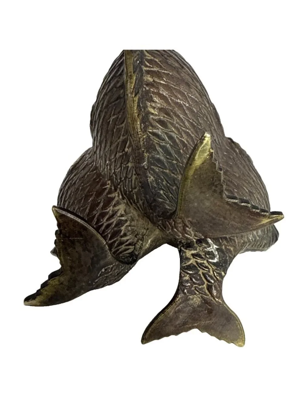 Vintage MCM Bronze 3 Koi Fish Sculpture Vase Unique Detailed Scales Leaping